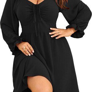 Plus Size Long Sleeve Dress Sweetheart Neck A-Line Casual for Weddings